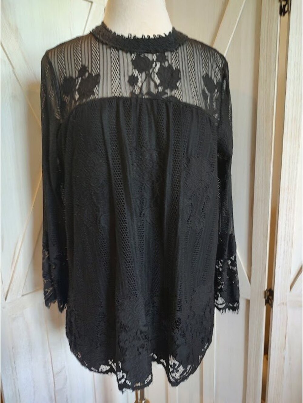 Chance or Fate Black Lace Long Sleeve Blouse Sz XL #Whimsygoth #romantic #fairy